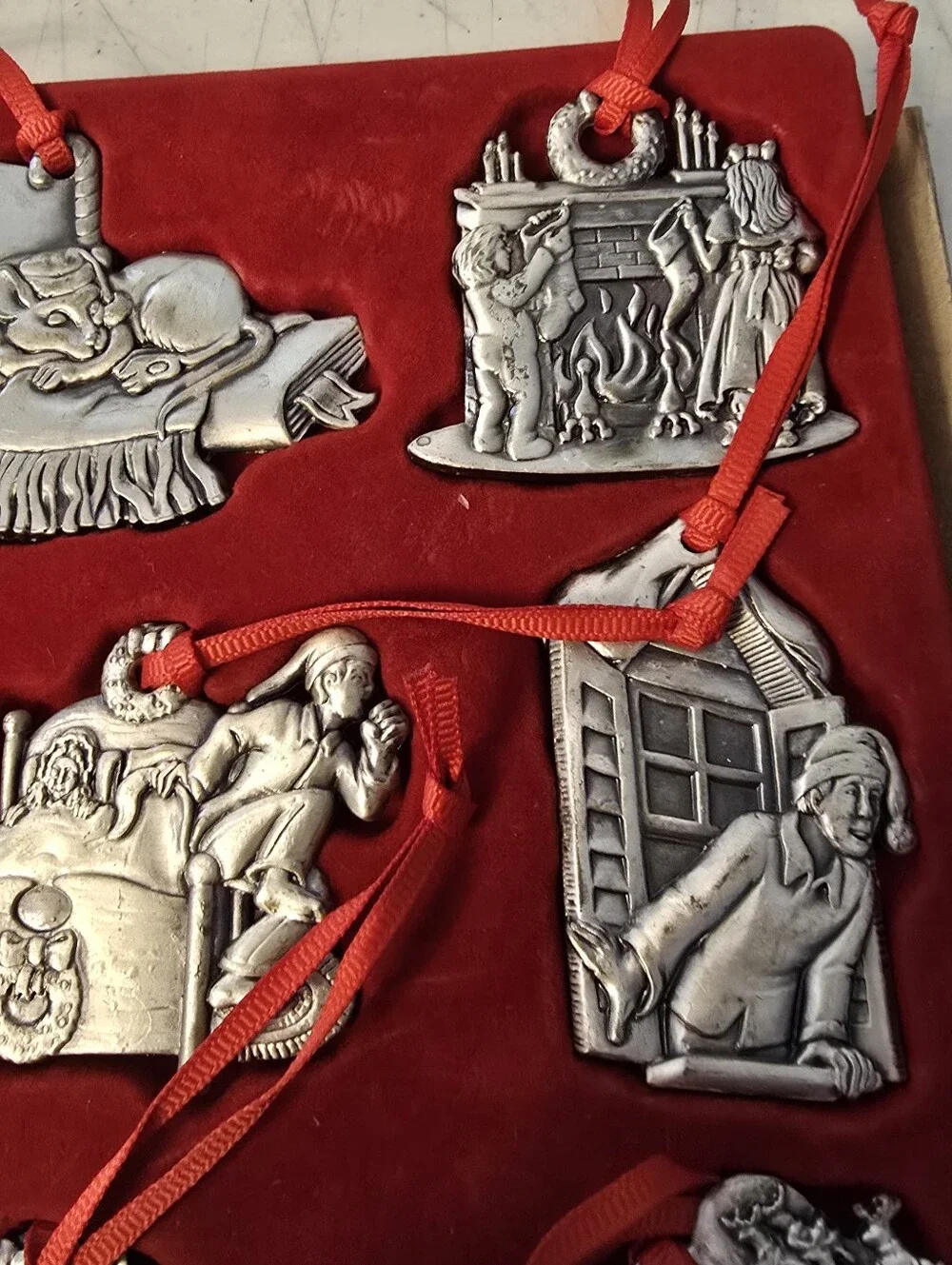 Vintage 1995 Twas the Night Before Christmas Pewter Ornaments Set of Nine
